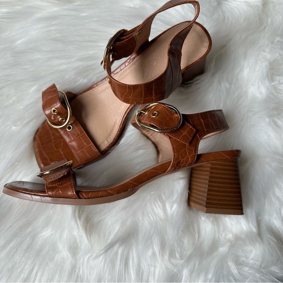 Topshop Dolly Block Heel Sandal Brown Crocodile Pattern - Picture 5 of 7